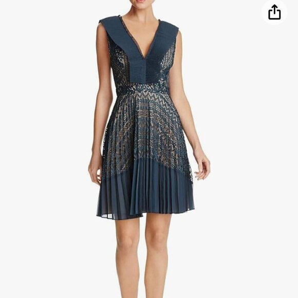 French Connection Teal Orabelle Lace Fit & Flare Ruffle Midi Dress, Size 6 - Picture 1 of 16